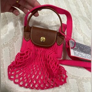 Longchamp Le Pliage Filet Knit Mesh XS Handel Bag Crossbody Mini Hot Pink Net